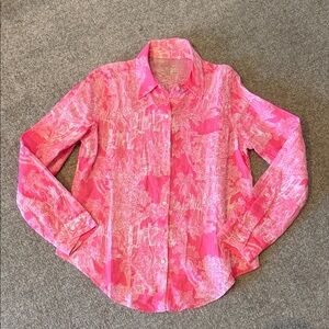 NWOT Lilly PulitzerPink Patterned Button-Up Shirt SZ: S